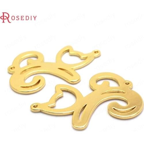 C414)8 pieces 27x18mm 24K Gold Color Brass Cat Charms Pendants High Quality Diy Findings Accessories Jewelry Making Supplies