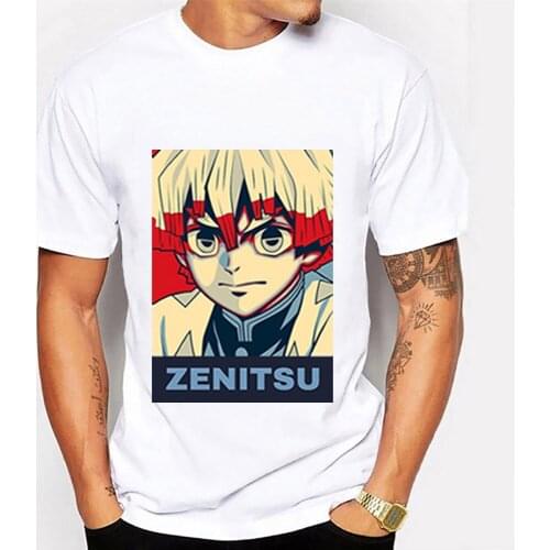 Zenitsu Agatsuma Demon Slayer Summer T Shirt Homme Vintage Short Sleeve Tees Kimetsu No Yaiba Round Neck Tops T Shirts Tshirts