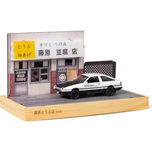 1:32 scale Racing anime Initial D Toyota TRUENO AE86 scene Fujiwara dofu store metal model light sound diecast pull back car toy