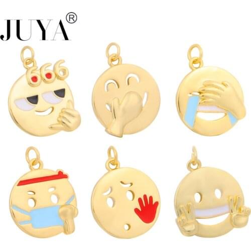 JUYA 5 Pcs Copper Coin Charms Pendants For Jewelry Making Creative Emoticons Necklack Pendants DIY Handmade Jewelry Accessories