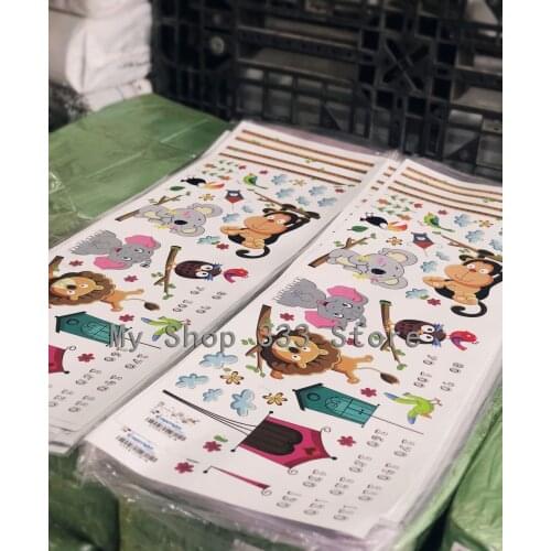 Cartoon Animals Lion Monkey Owl Elephant Height Measure Wall Sticker For Kids Rooms Growth Chart Nursery Room Decor Wall Art