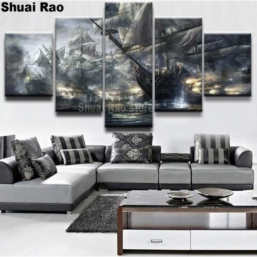 5 pcs 5d diamond painting multi panel"Sailing boat on the sea"diamond mosaic stitch cross diamond embroidery full round drill