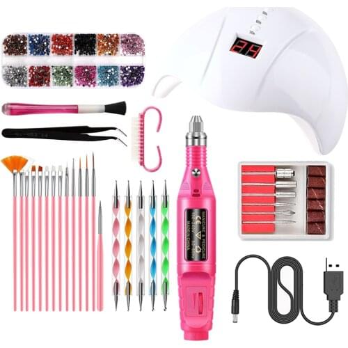 Manicure Set Acrylic Poly Nail Art Gel Kit Design Pen Brushes UV Lamp for Professional machine Sets Nails Drill Tools at Home