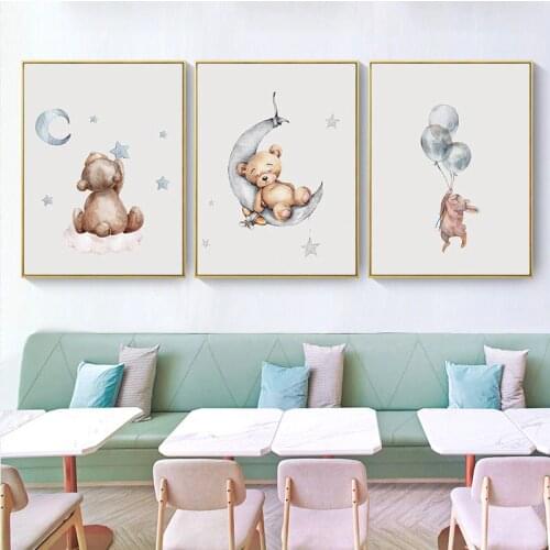Child Poster Baby Nursery Wall Art Print Bear Bunny Cartoon Animal Canvas Painting Pictures Nordic Kids Bedroom Decoration