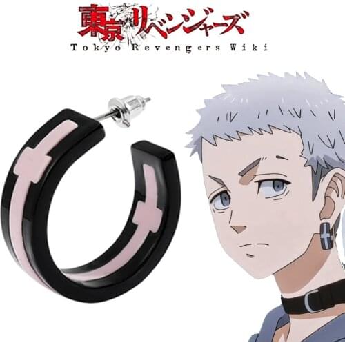 New Anime Tokyo Revengers Mitsuya Takashi Cross Cosplay Earrings Acrylic Mikey Draken Kazutora Hanemiya Ball Ear Clips Jewelry