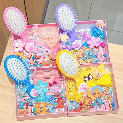 New 28PCS/Set Box Packed Girls Cute Cartoon Scrunchie Hair Clips Headband Princess Gifts Comb Hair Accessories Set Hair Ornament