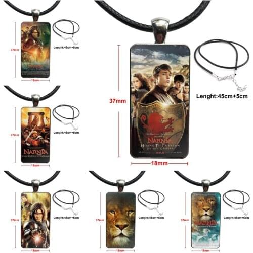 For Women Gift The Chronicles Of Narnia Aslan Lion Steel Color Glass Cabochon With Rectangle Shaped Pendant Choker Necklace