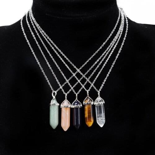 Hot Sale Bullet Shape Natural Stone Women Real Necklace Crystal Gem Stone Pendant Necklaces for Women