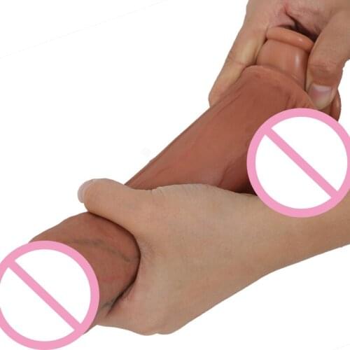 Realistic Sliding Foreskin Huge Dildo Females Masturbation Skin Feeling Big Penis Suction Cup Lesbian Erotic Sex Toys For Women