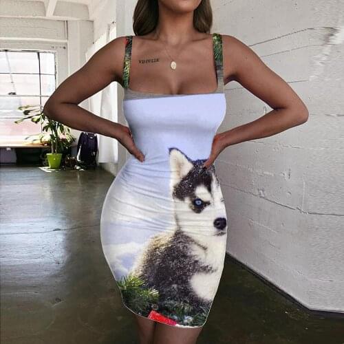 KYKU Christmas Dresses Women Animal Sundress Dog Bodycon Dress Harajuku Vestido Sexy New Year Halter Sleeveless Womens Clothing