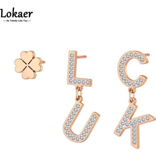 Lokaer Trendy Titanium Stainless Steel Rhinestone LUCK Earrings Jewelry 3Pair/Set CZ Crystal Flower Earrings For Women E21109
