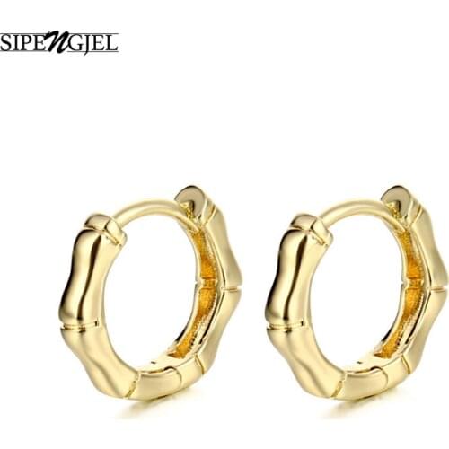 SIPENGJEL Fashion Gold Geometric Hoop Earrings Simple Design small bamboo earrings For Women Jewelry 2021 сережки женские