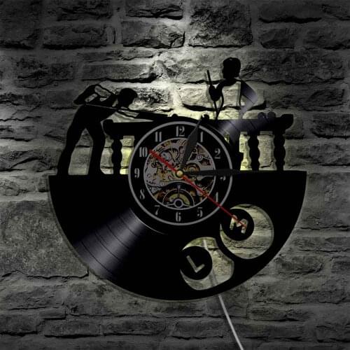 Snooker Theme Creative Decorative Wall Art Clock Vinyl Record Sport Theme LED Black Light Time Clock Modern Home Decor