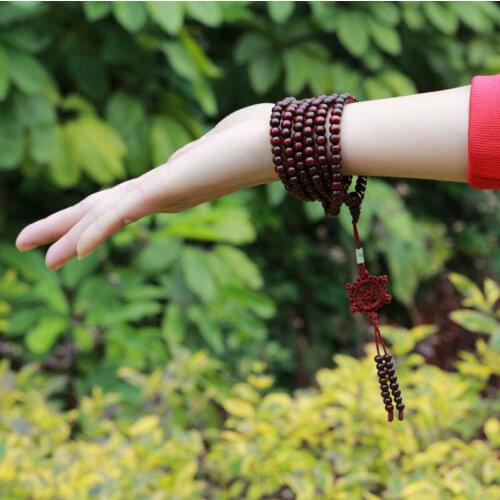 Tibetan Buddhism 216 wood Prayer Bead Wheel Mala Amulet Bracelet Necklace