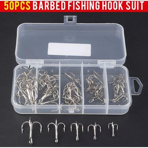 50X 2/4/6/8/10 Size Triple Fishing Hooks Sharpened Drilling Tackles Carbon Steel Three-jaw Hook Outdoor Fishing Tackle