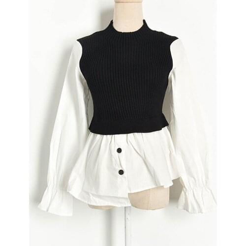 Streetwear Patchwork Sweater Women Korean Turtleneck Long Sleeve Pullover Fake Two Piece Sweaters knitwear Outwear pull femme