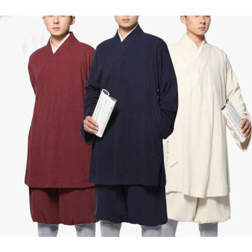 UNISEX high-grade Cotton&linen shaolin monk kung fu clothing zen Buddhist lohan/arhat suits lay meditation uniforms blue/red