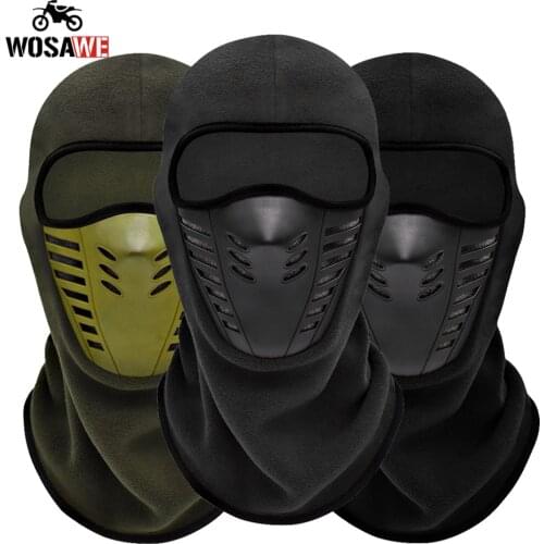 WOSAWE Winter Motorcycle Full Face Mask Balaclava Fleece Motocross Helmet headgear Mask Windproof Skiing face shield Hat Warmer