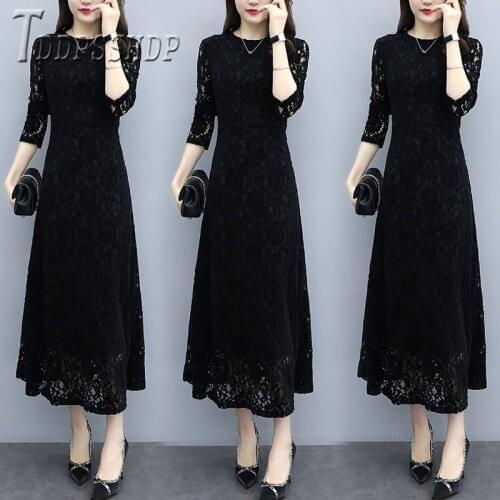 2019 Black Lace Lining With Fluff Women Dress Plus Size Long Style Female Dresses