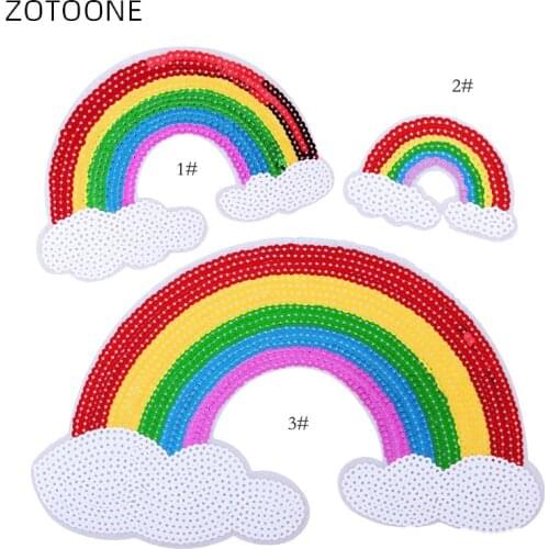 ZOTOONE 1Pc Cartoon Sequin Rainbow Patch Iron on Embroidery Cloth Sticker Set for Jackets DIY Heat Transfer Accessories Badge H