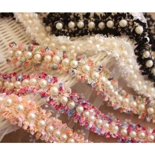1yard Pearl Vintage Beaded Lace Trim Mesh Fabric Paillette Lace Beaded Pearl Trims Ribbon Braid Lace Appliques