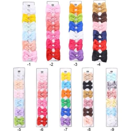 12 Pcs/Set Grosgrain Ribbon Bows Hairpins Cute Baby Girls Colorful Hair Clips