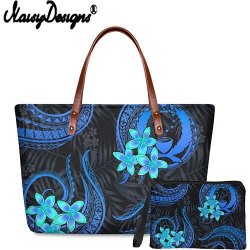 Noisydesigns 2 Pcs Cloth Handbags with Purses Set Pohnpei Handbags For Women 2021 Designer Luxury Polynesian Ladies Shoulder Bag