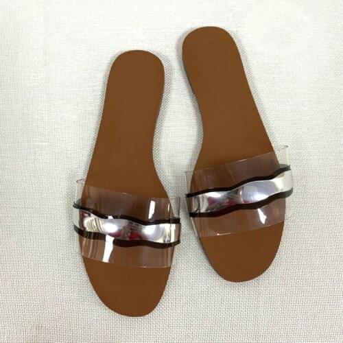 2021 Women Summer Shoes Transparent PVC Flat Heel Woman Slide Open Toe Simple Design Large Size 40 41 Ladies Slippers Woman