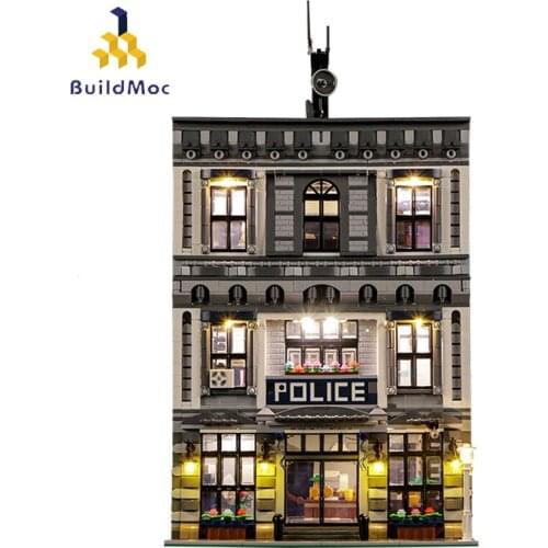 3128PCS MOC City Police Station House Creator Expert Architecture Street View With LED Light Technical Building Blocks Toys Gift