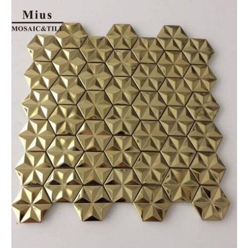 3D gold hexagonal metal mosaic tile for home decoration