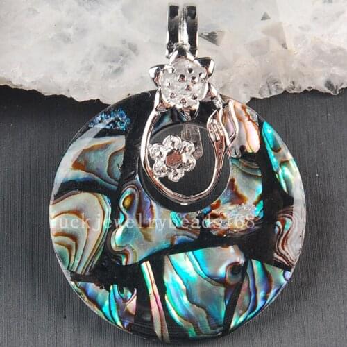 Free Shipping Women Fashion Jewelry 40mm Beatiful New Zealand Ablone Shell Art Round Pendant Bead 1pcs C3655