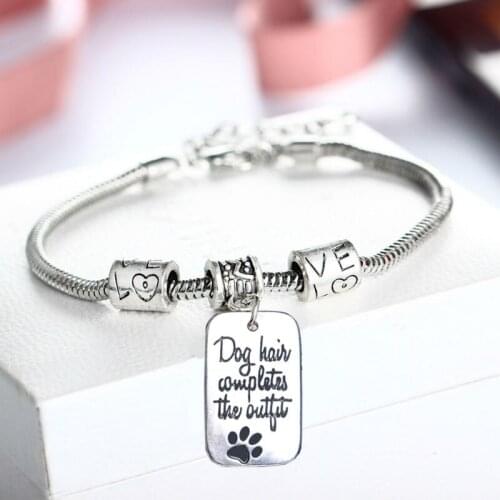 Bespmosp 12PC "Dog Hair Completes the Outfit" Pendant Charm Dog Paw Print Bracelet Bangle Best Friend Fashion Jewelry Lovers