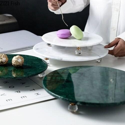 Natural Marble Trays Decorative Rhinestone Base Ceramic Plate Cake Dessert Plates Jewelry Cosmetic Display Tray Modern Decor