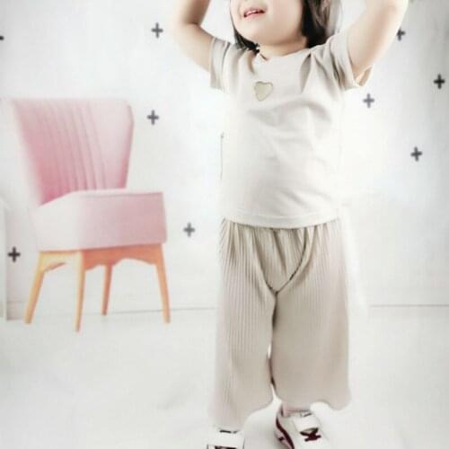 Childrens Sets Two-Piece Suit Short sleeve High Waist Cropped pants Ice silk fabric 2020 summer 3-7T Kids Casual Clothing Sets