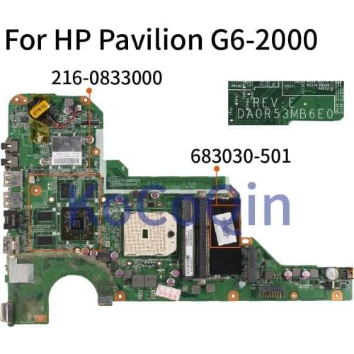 For HP Pavilion G6-2000 683030-501 683030-601 DA0R53MB6E1 AMD 216-0833000 DDR3 Laptop motherboard Mainboard
