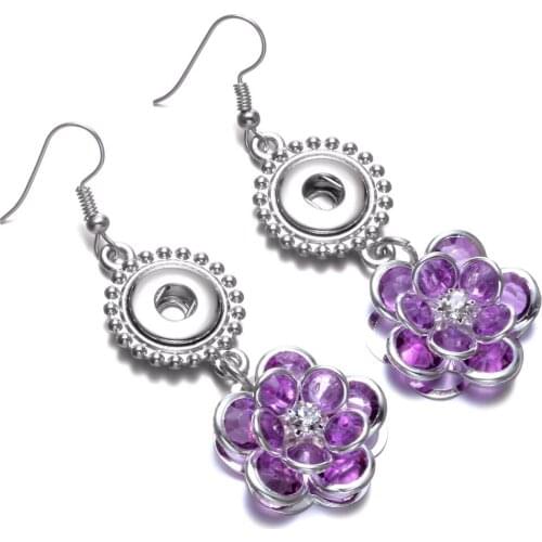 ES0263d New Arrivals Purple Metal Flower Charms Earrings Eardrop Fit 12mm Snap Button Snap Earrings Snap Jewelry