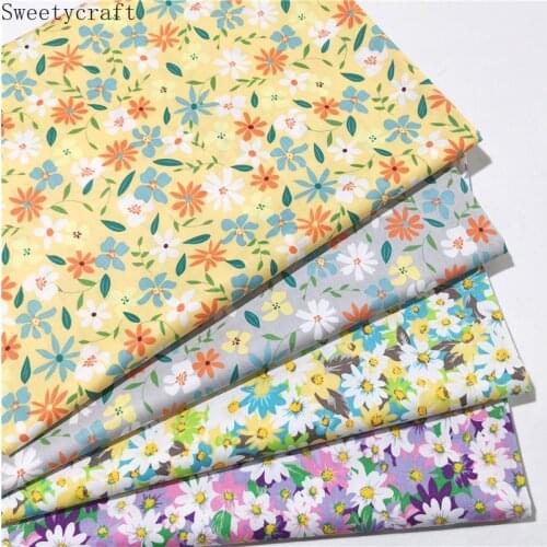 Daisy Flower Cotton Fabric Per Half Meter Children Dress Cloth 2021 for diy Sewing Skirt Material Hometextile Clothes 160x50cm