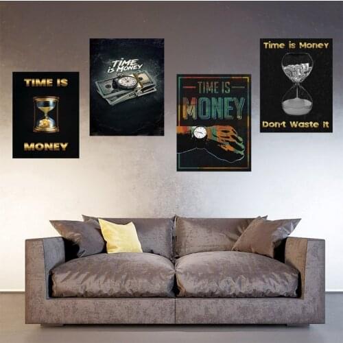Canvas Painting Time Is Money Wall Art Hourglass Watch Modular Picture Modern Printing Poster Living Room Decoration