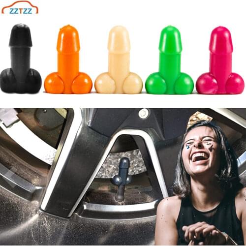 Black - Novelty Valve Stem Cap Dick Penis Perfect Prank / Gag Gift (4 Caps pack) Cap Funny Tire Valve Protector Car Accessories