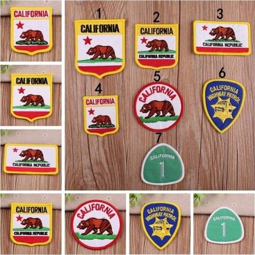 Creative Cheap Embroidery Patch Iron On Clothes lovely CALIFORNIA Brown bear for children Clothes DIY Decorative Jacket Stickers