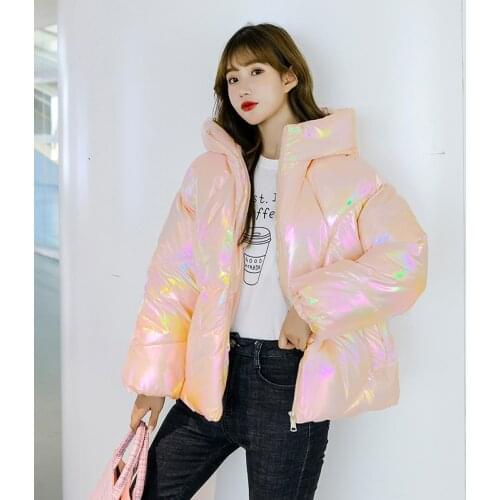 Colorful Bright Surface Down Cotton Jacket Women Short Parker Coat New Winter Warm Overcoat Female Fashion Loose Outerwear Lady