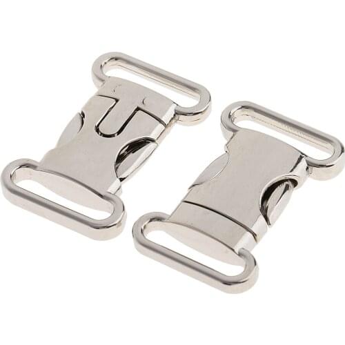 2 Pieces Metal Side Release Buckle Cord Bracelet Pet Collar Silver