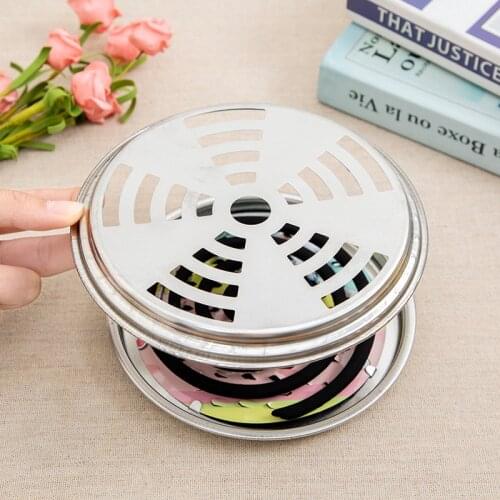 Frame Safe Metal Round Rack Plate Portable Spiral with Cover Mosquito Coil Holder Tray Incense Insect Repellent