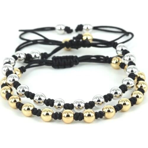 Fashion Brand Men Bracelets, 24K Round Beads Braided Macrame Bracelet,European American Weaving Bracelets,Best Gift