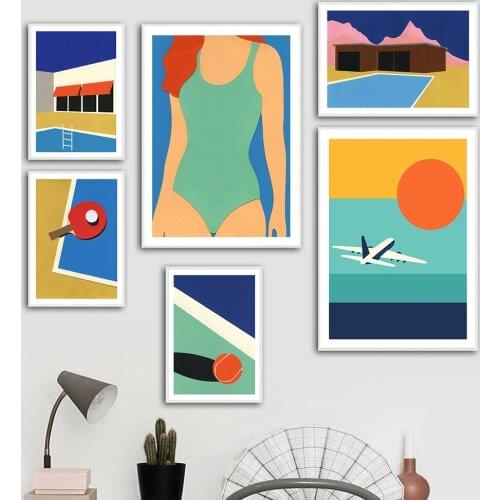 Cartoon California Swimsuit Posters Canvas Painting Wall Art Aircraft Arizona Tennis Picture Nordic Prints Bedroom Home Decor