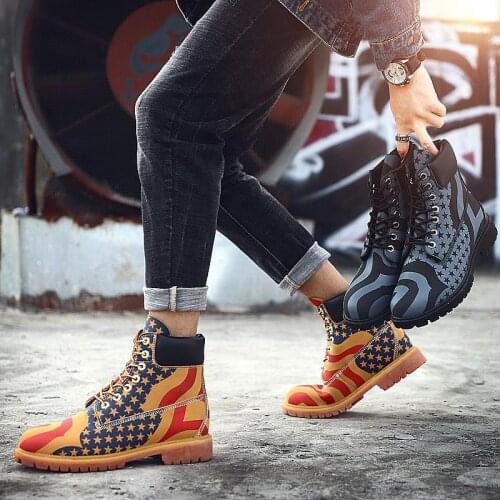 Winter Mens Casual Genuine Leather Shoes Mens Winter High-Top Online Influencer Martin Worker Boots Ins Super Hot Fashion