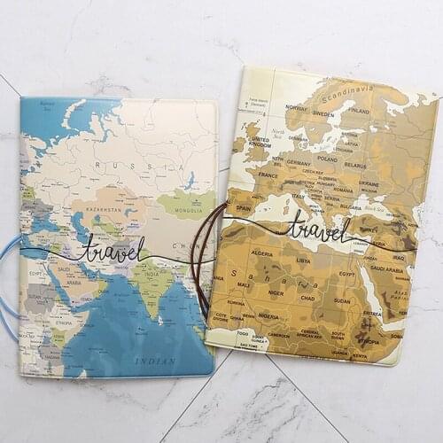 Creative World Map Passport Cover Wallet Bag Letter Men Women PU Leather ID Address Holder Portable Boarding Travel Accessories