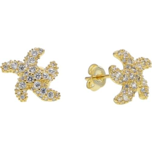 Wholesale ear jewelry Mini star earring with rainbow colorful cz starfish charm earring for women classic Christmas gift