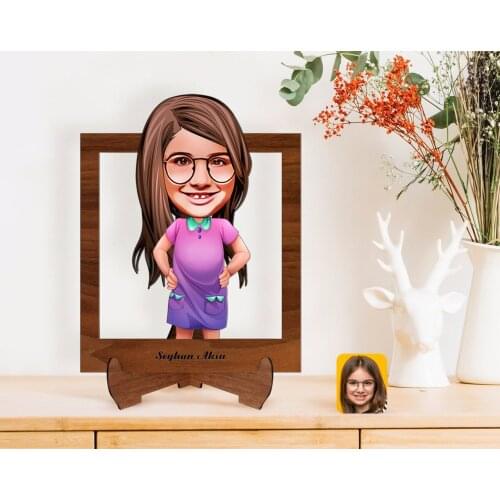 Personalized Female Child Caricature Of Wooden STANDING 3D Biblo-3
