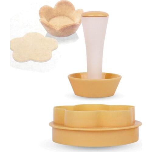 Plastic Pastry Stamper Tart Shell Mold Cutter Flower Round Dough Cookie Set for Cupcake